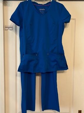Purple label yoga Royal Blue Women's Scrub Top and iflex size s scrub Pants Set